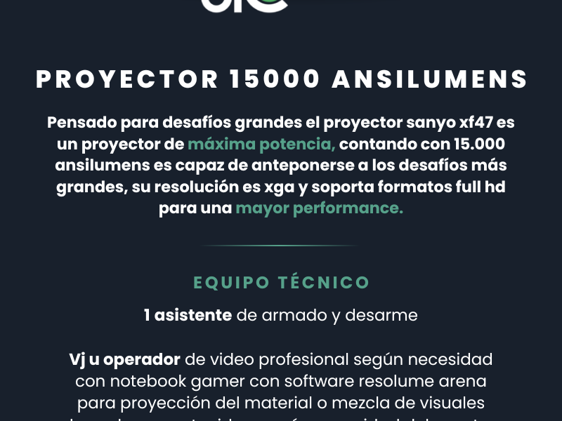 Proyector 15.000 ansilumens con lente corto, medio o largo a elección