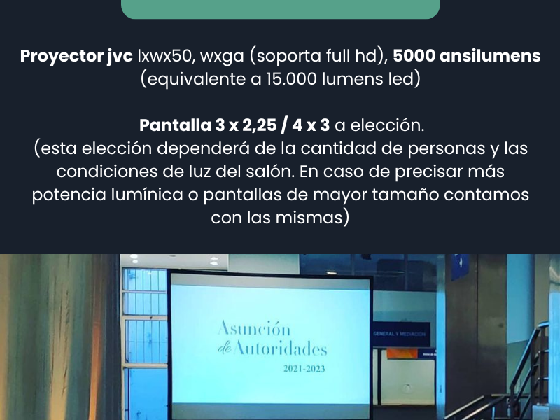 Proyector y pantalla hasta 200 personas